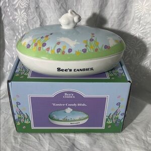 See's Candies Easter Candy Dish-Bunny-Oval-Spring-Chocolate-Flowers